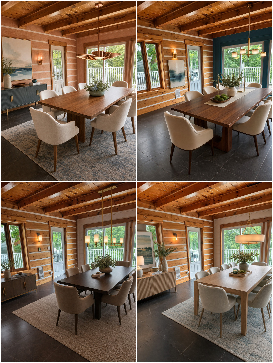 Salle à manger log cabin transformée en 4 styles