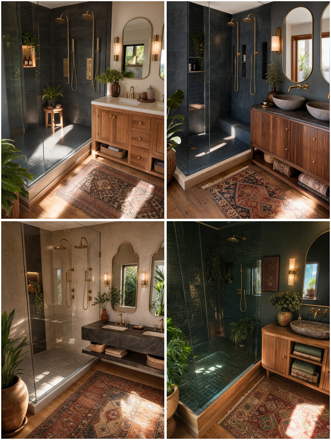 Salle de bain avec douche transformée en 4 styles