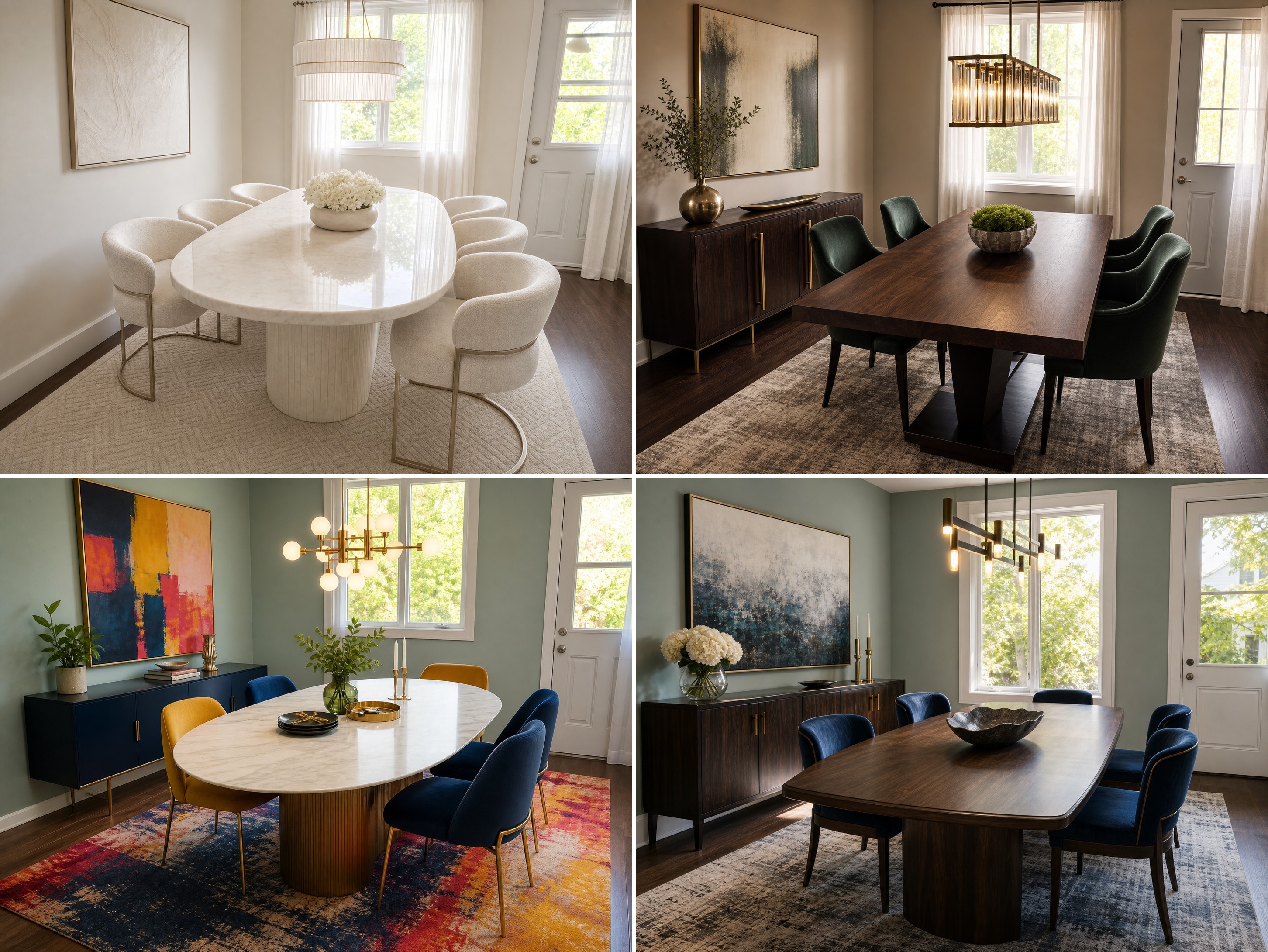 Salle à manger transformée en 4 styles